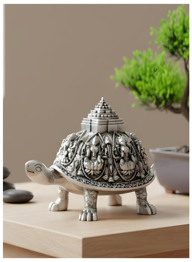 Dev Aastha 999 Pure Silver Plated Ashta Lakshmi Tortoise Idol | Vastu Home Decor for Pooja Room & Mandir | 4.75 Inch Turtle Showpiece for Prosperity & Good Luck - Image 1